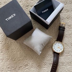 Timex standard 40mm Gold & Brown Leather Watch